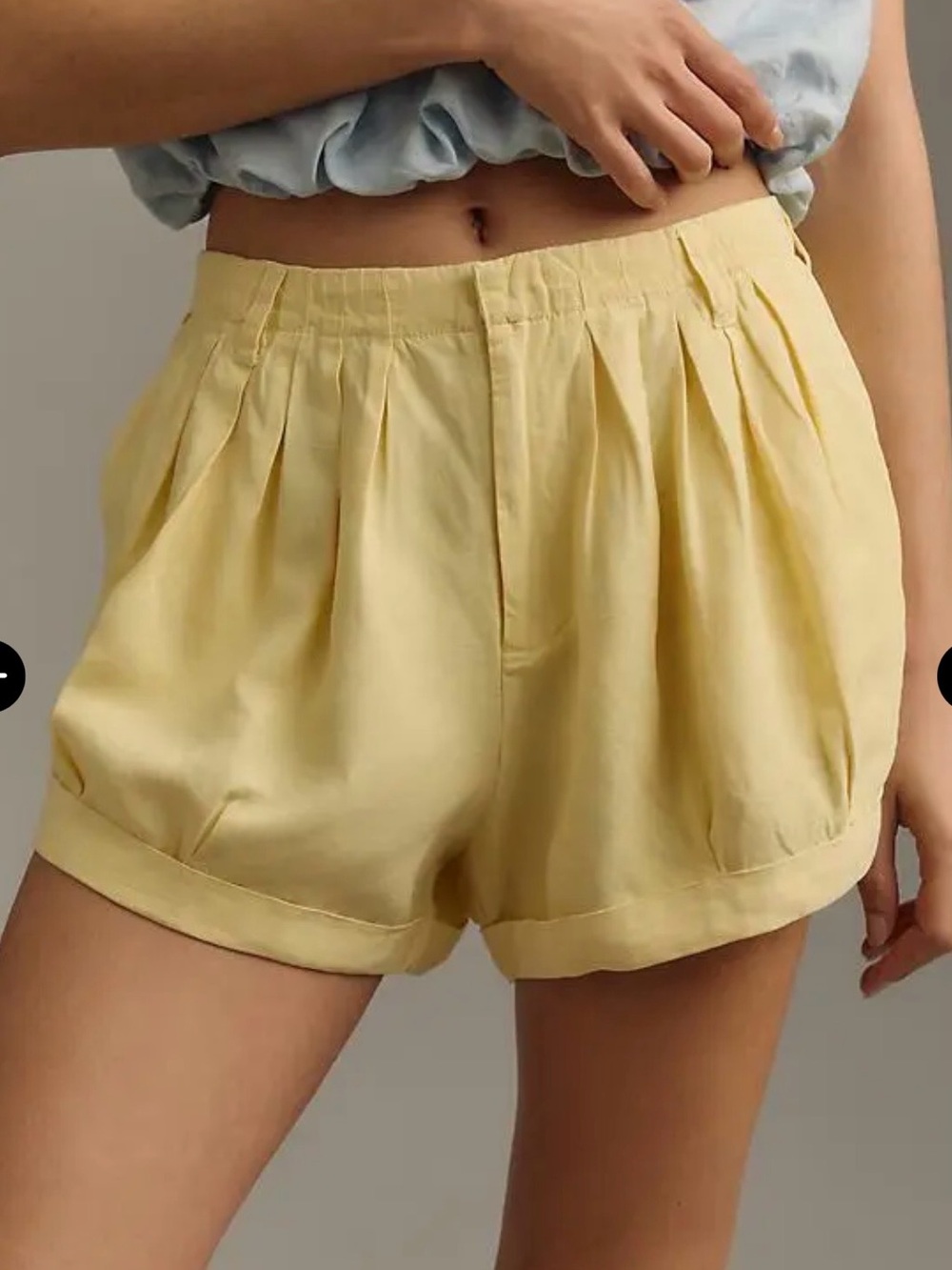 Anthropologie Pale Yellow Pleated Mid-Rise Shorts